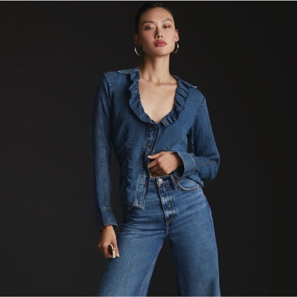 Women's Anthropologie Blue Denim Blouse - Picture 1 of 6